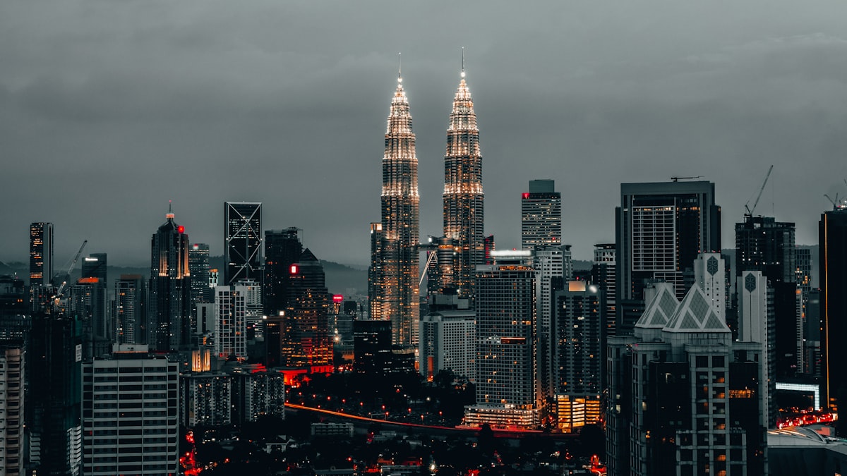 Kuala Lumpur skyline with the Petronas Twin Towers at dusk